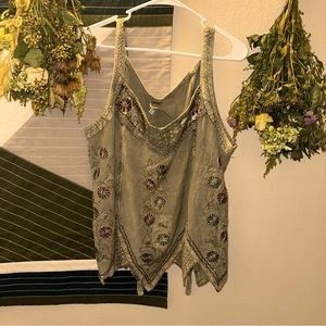 Shoreline Green Embroidered Fairycore Whimsigoth Tank Top